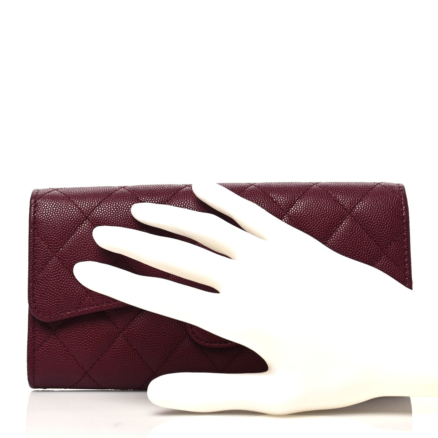 Caviar Quilted Large Gusset Flap Wallet Burgundy