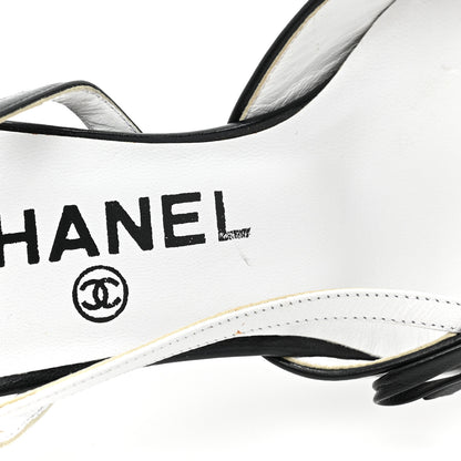 Chanel Lambskin Cap Toe Bow Slingback Pumps 36 White Black 9 of 12