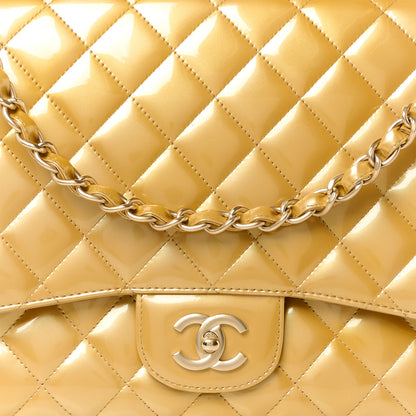 Chanel Metallic Patent Quilted Maxi Single Flap Beige 9 of 14