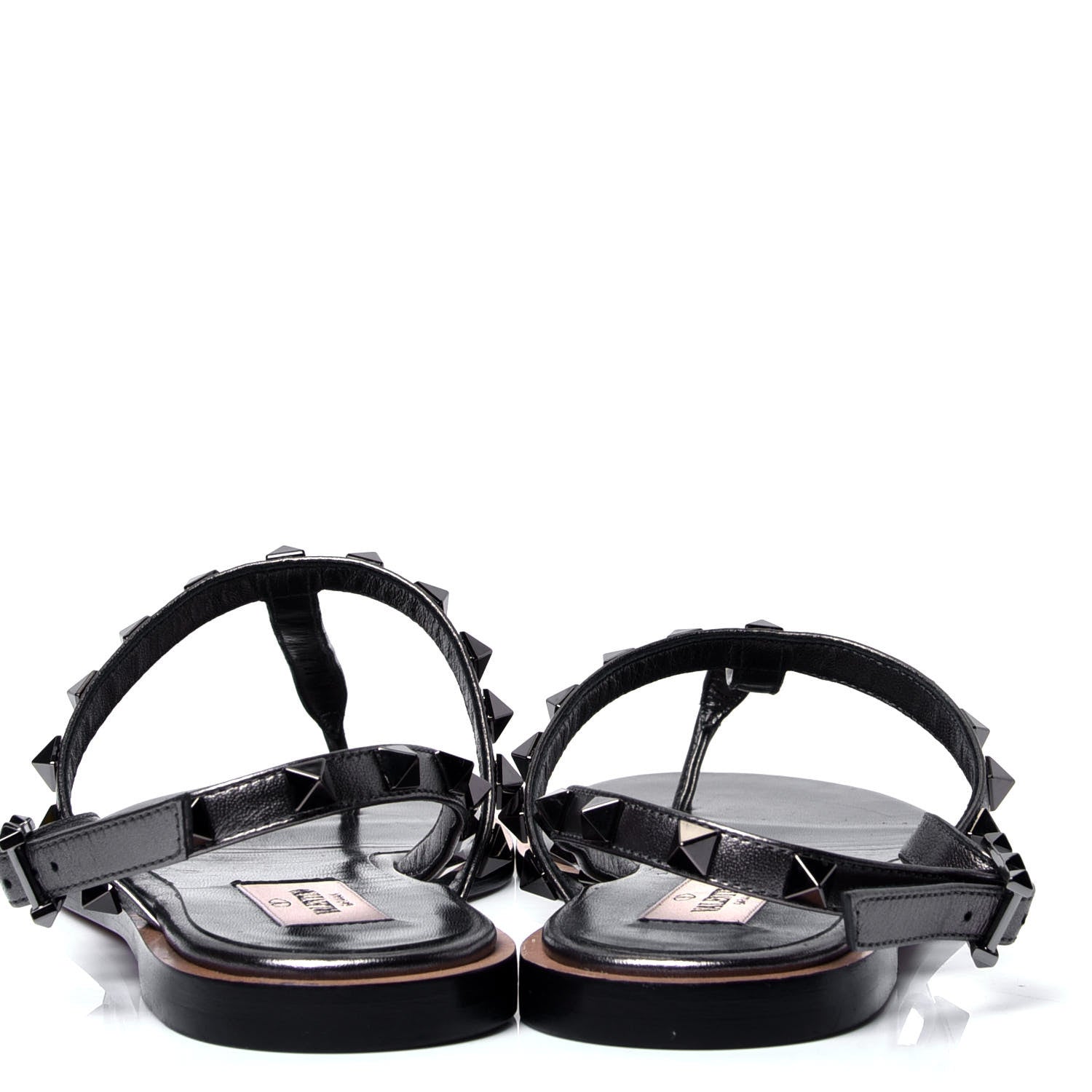 Valentino Garavani Metallic Nappa Rockstud T-Strap Slingback Flat Sandals 37 Rutenio 4 of 6