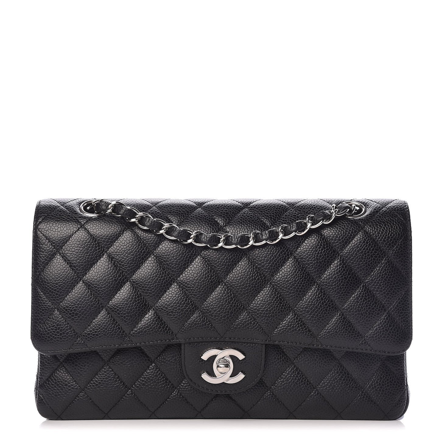 Caviar Quilted Medium Double Flap Black