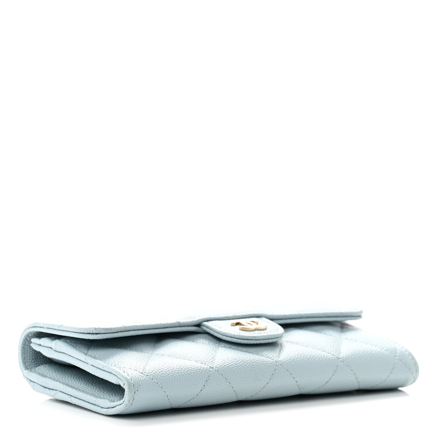 Caviar Quilted Medium Gusset Flap Wallet Light Blue