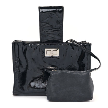 Chanel Patent Mademoiselle Lock Convertible Wrist Clutch Bag Black 1 of 11