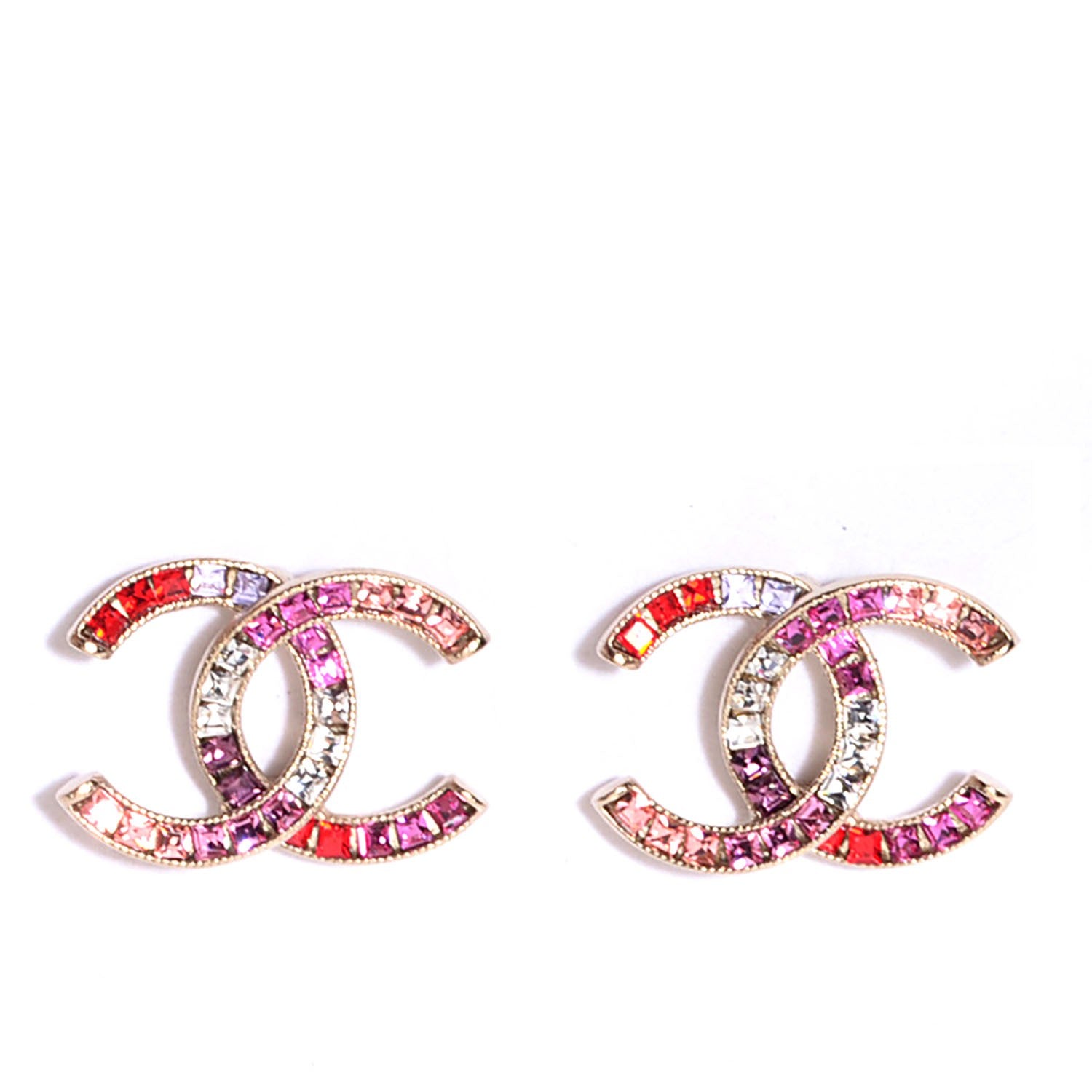 Chanel Crystal Baguette CC Earrings Gold Multicolor 1 of 5