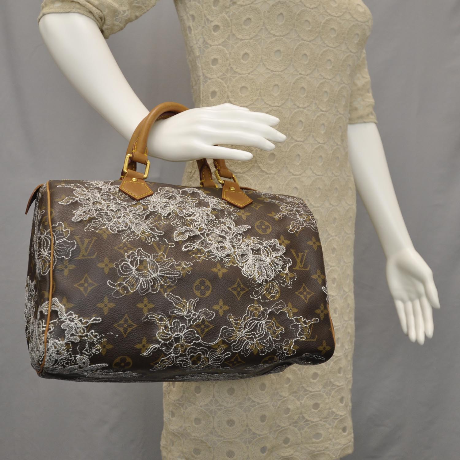 Louis Vuitton Monogram Dentelle Speedy 30 Silver 2 of 9