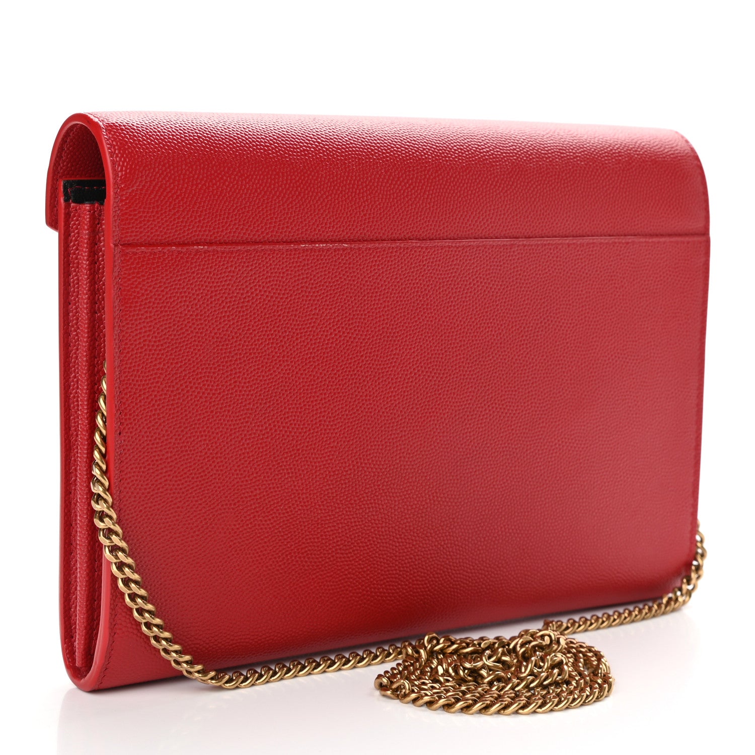 Saint Laurent Grain De Poudre Monogram Cassandra Chain Wallet Red 3 of 12
