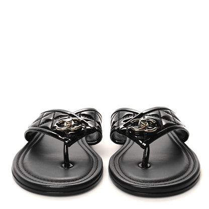 Chanel Patent Quilted CC Sandals 36 Black 2 of 9