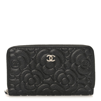 Chanel Caviar Camellia Embossed Large Zip Around Gusset Wallet Black 1 of 9