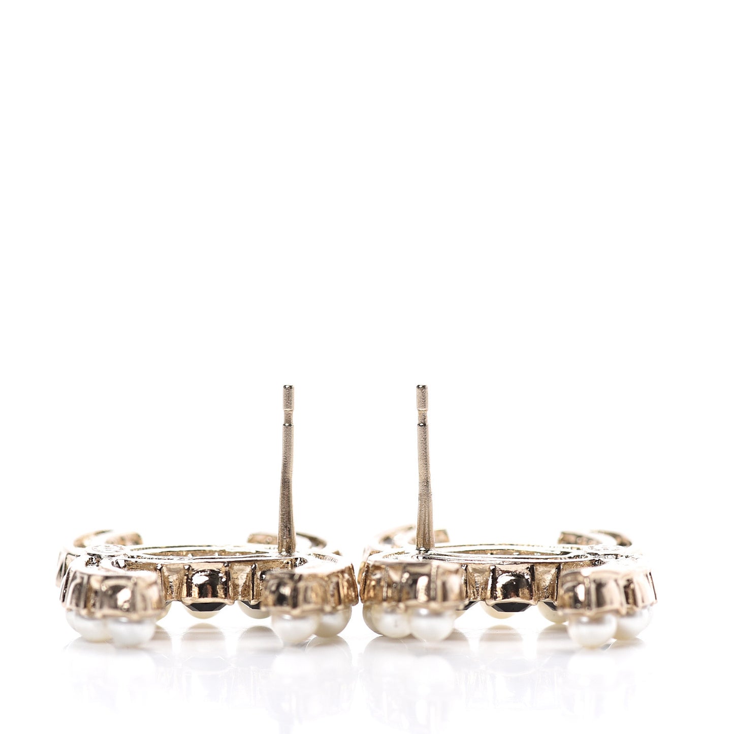 Resin Pearl CC Dazzling Domino Earrings Gold Black
