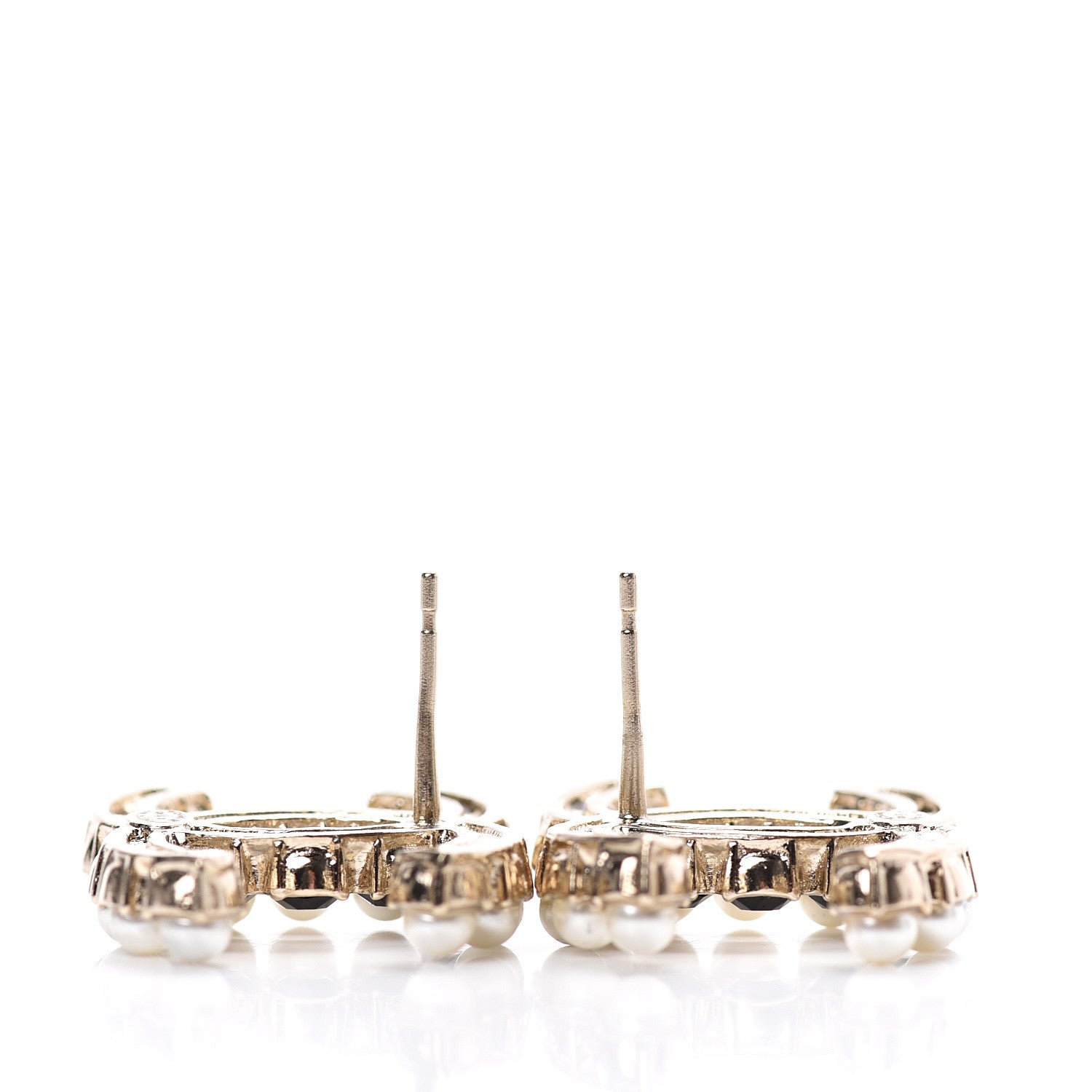 Chanel Resin Pearl CC Dazzling Domino Earrings Gold Black 5 of 6