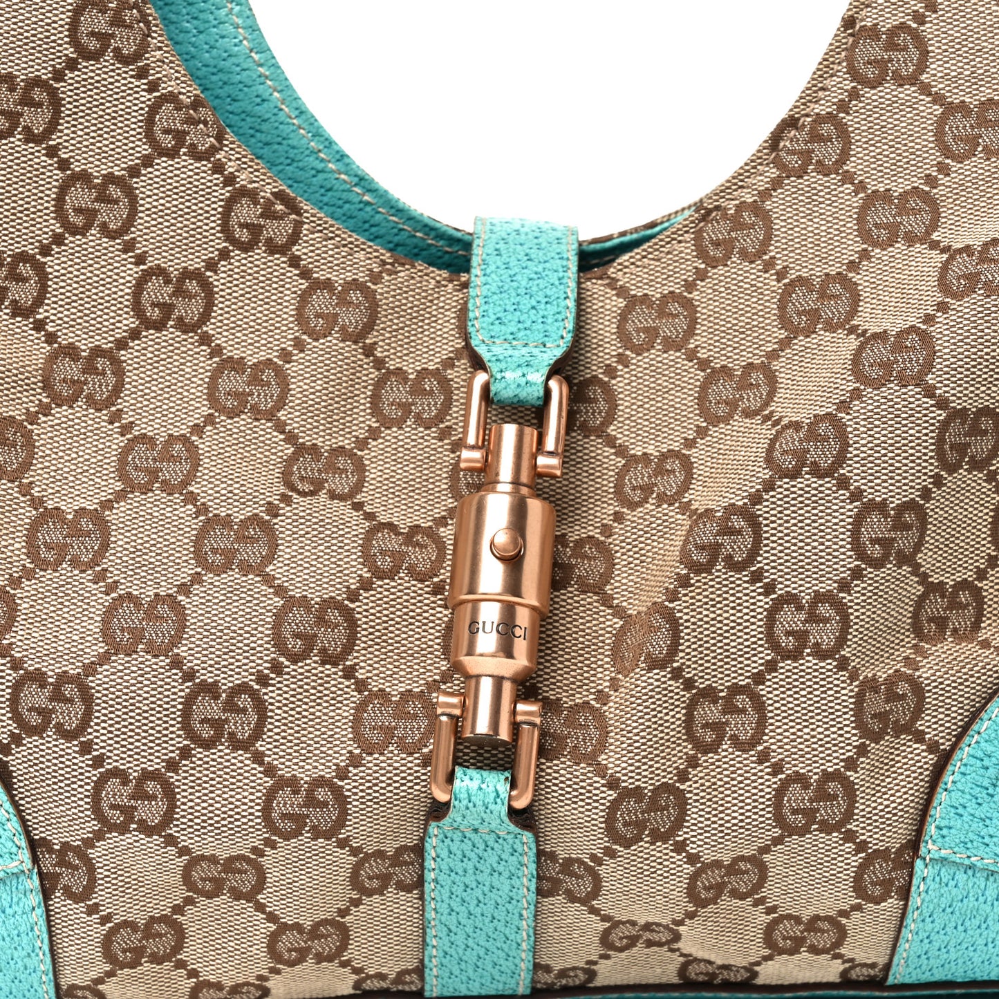 Monogram Calfskin Large Bardot Shoulder Bag Turquoise