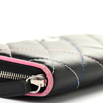 Chanel Lambskin Quilted Small Gusset Zip Around Wallet Black Pink Light Blue 10 of 12