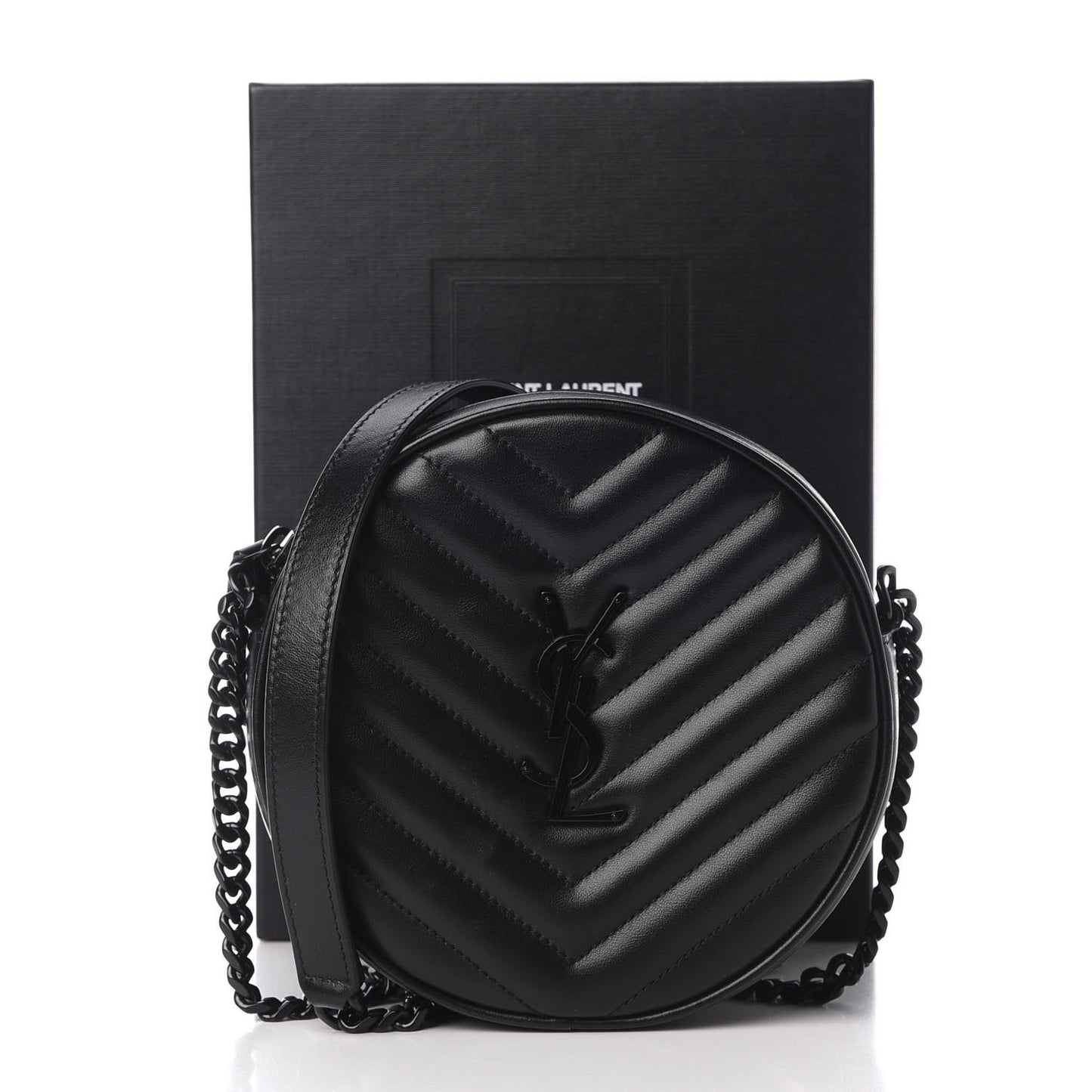 Calfskin Matelasse Chevron Round Vinyle Camera Bag Black