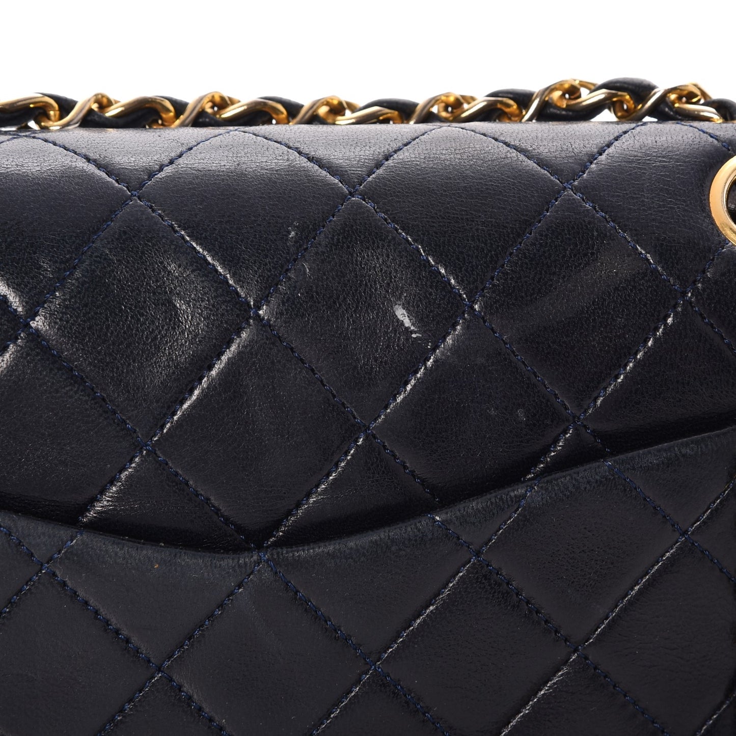 Lambskin Quilted Small Double Flap Navy