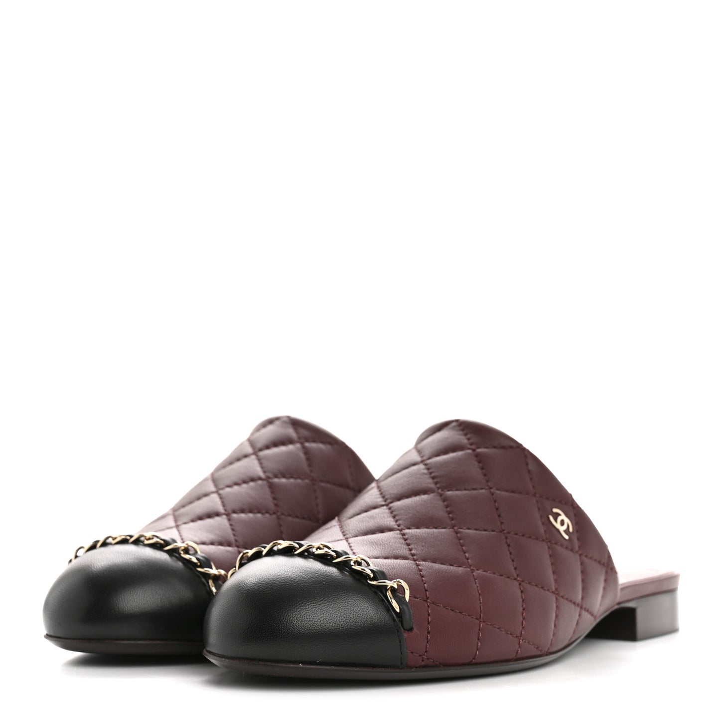 Lambskin Quilted CC Chain Mules 37 Burgundy Black