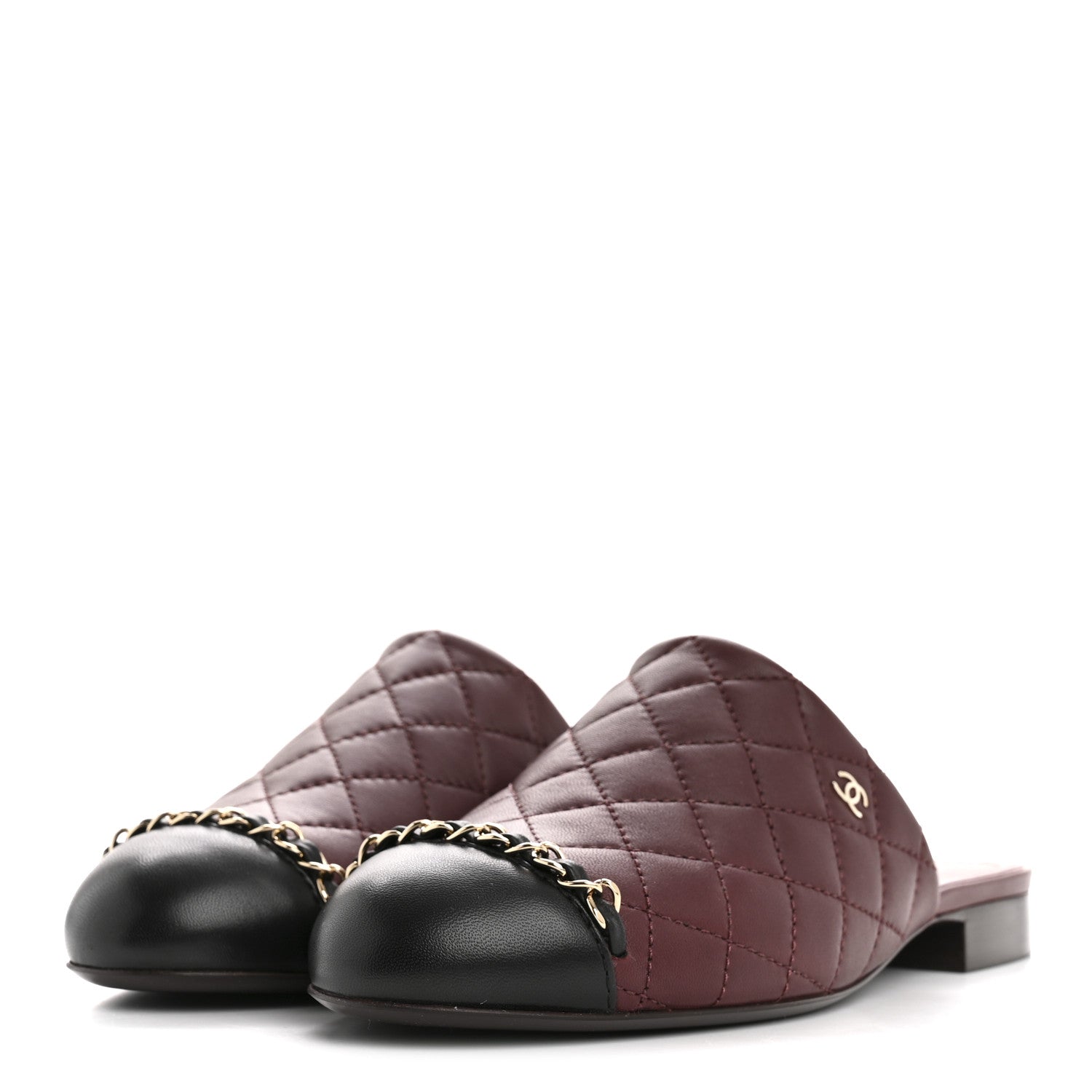 Chanel Lambskin Quilted CC Chain Mules 37 Burgundy Black 4 of 10