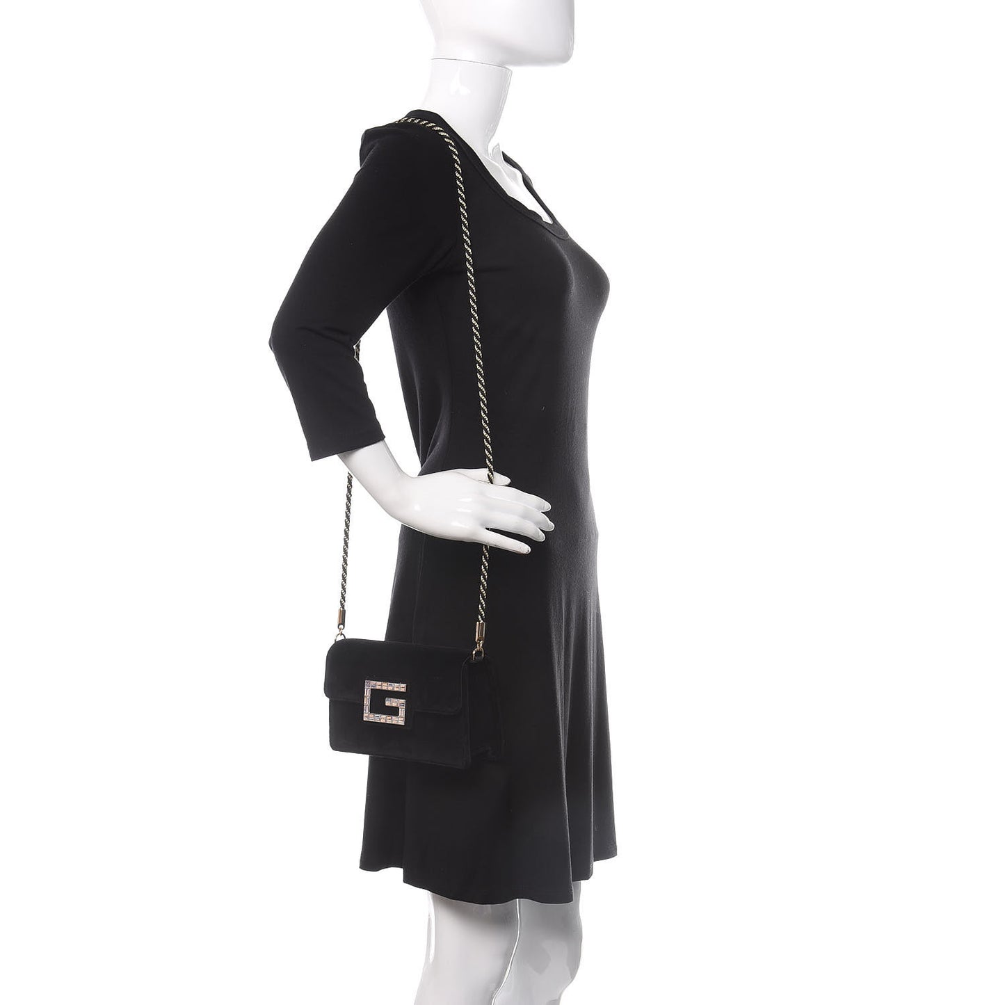 Velvet Crystal Square G Shoulder Bag Black