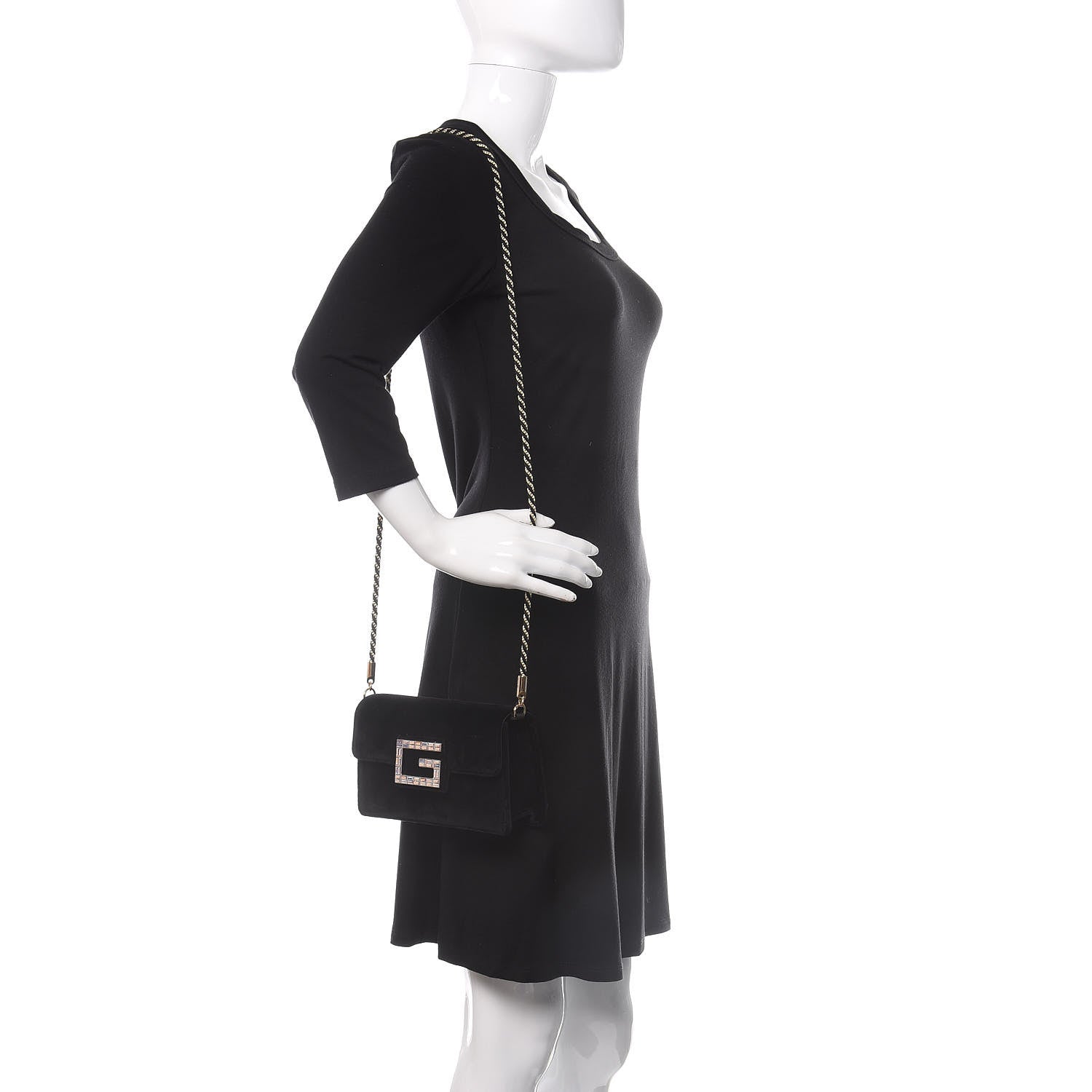 Gucci Velvet Crystal Square G Shoulder Bag Black 2 of 10