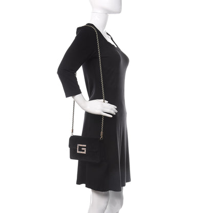 Gucci Velvet Crystal Square G Shoulder Bag Black 2 of 10