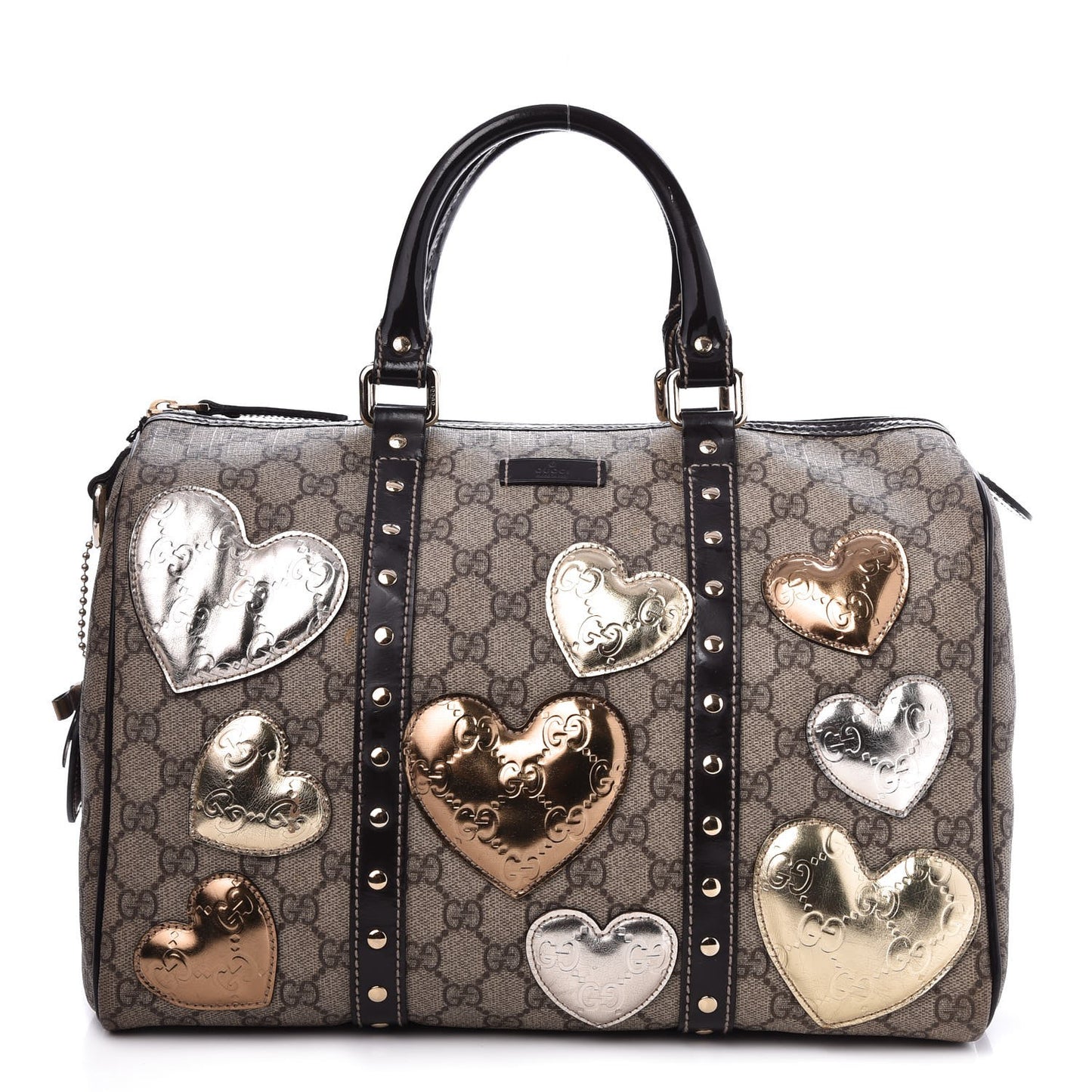 Monogram Guccissima Hearts Studded Medium Joy Boston Dark Brown