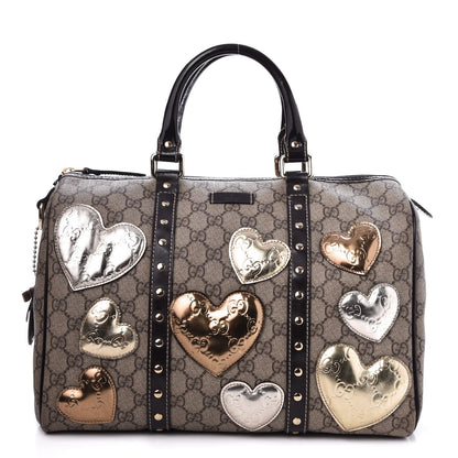 Gucci Monogram Guccissima Hearts Studded Medium Joy Boston Dark Brown 1 of 8