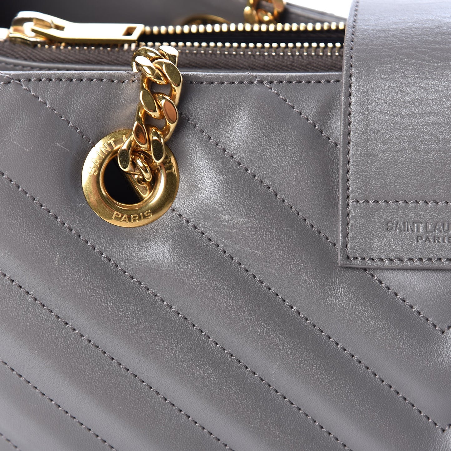 Smooth Calfskin Matelasse Chevron Monogram Shopping Bag Grey