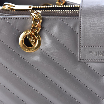 Saint Laurent Smooth Calfskin Matelasse Chevron Monogram Shopping Bag Grey 14 of 23