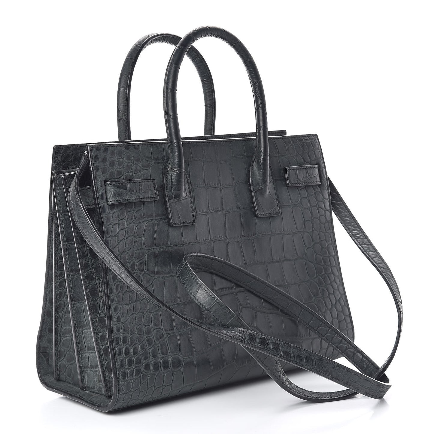 Calfskin Crocodile Embossed Baby Sac De Jour Dusty Black