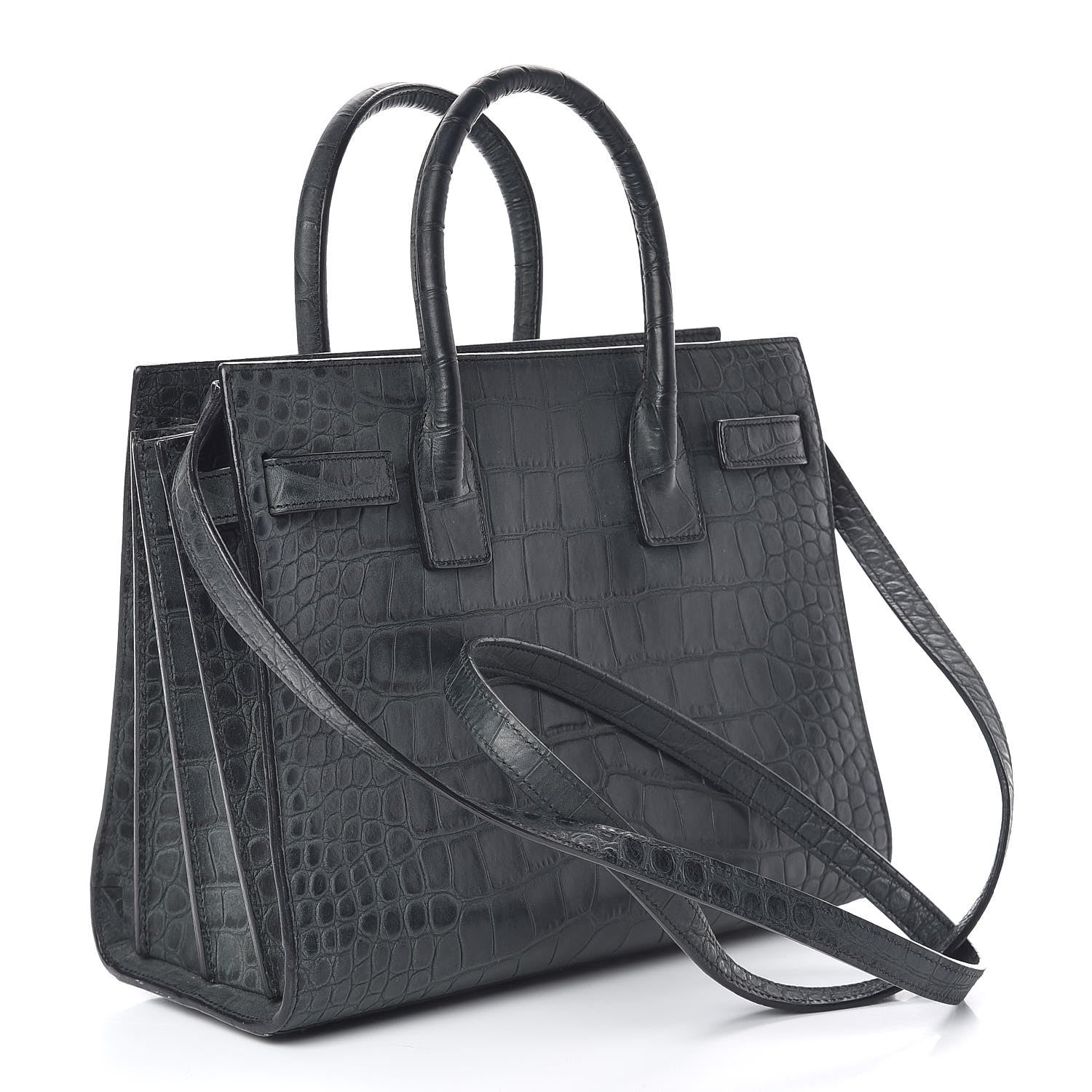 Saint Laurent Calfskin Crocodile Embossed Baby Sac De Jour Dusty Black 3 of 15