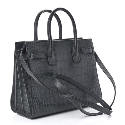 Saint Laurent Calfskin Crocodile Embossed Baby Sac De Jour Dusty Black 3 of 15