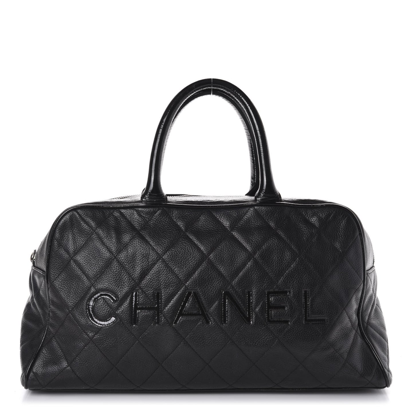 Calfskin Patent Quilted Large Bowler Black