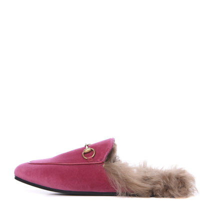 Gucci Velvet Fur Womens Princetown Slippers 36.5 Raspberry Rose 1 of 8