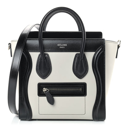 Celine Smooth Calfskin Lizard Embossed Nano Luggage White Black 1 of 10