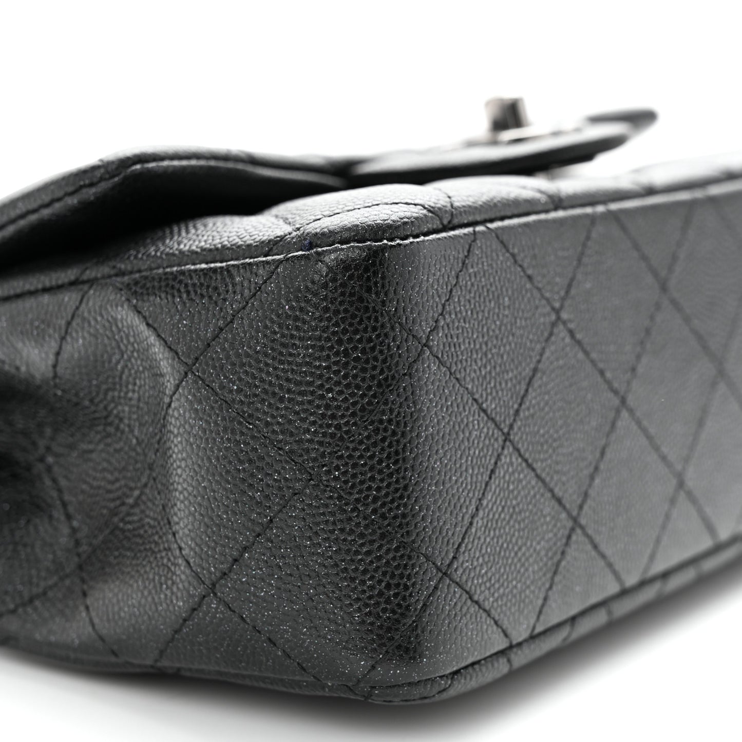 Iridescent Caviar Quilted Mini Rectangular Flap Black