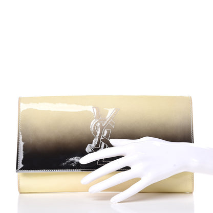 Saint Laurent Patent Calfskin Ombre Monogram Large Belle De Jour Clutch Ivory Black 2 of 10