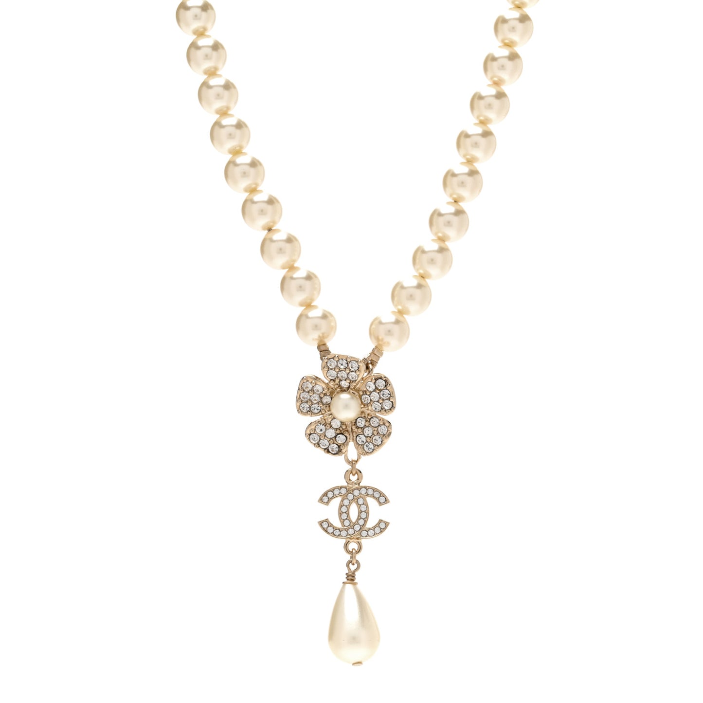 Pearl Crystal CC Camellia Choker Necklace Gold