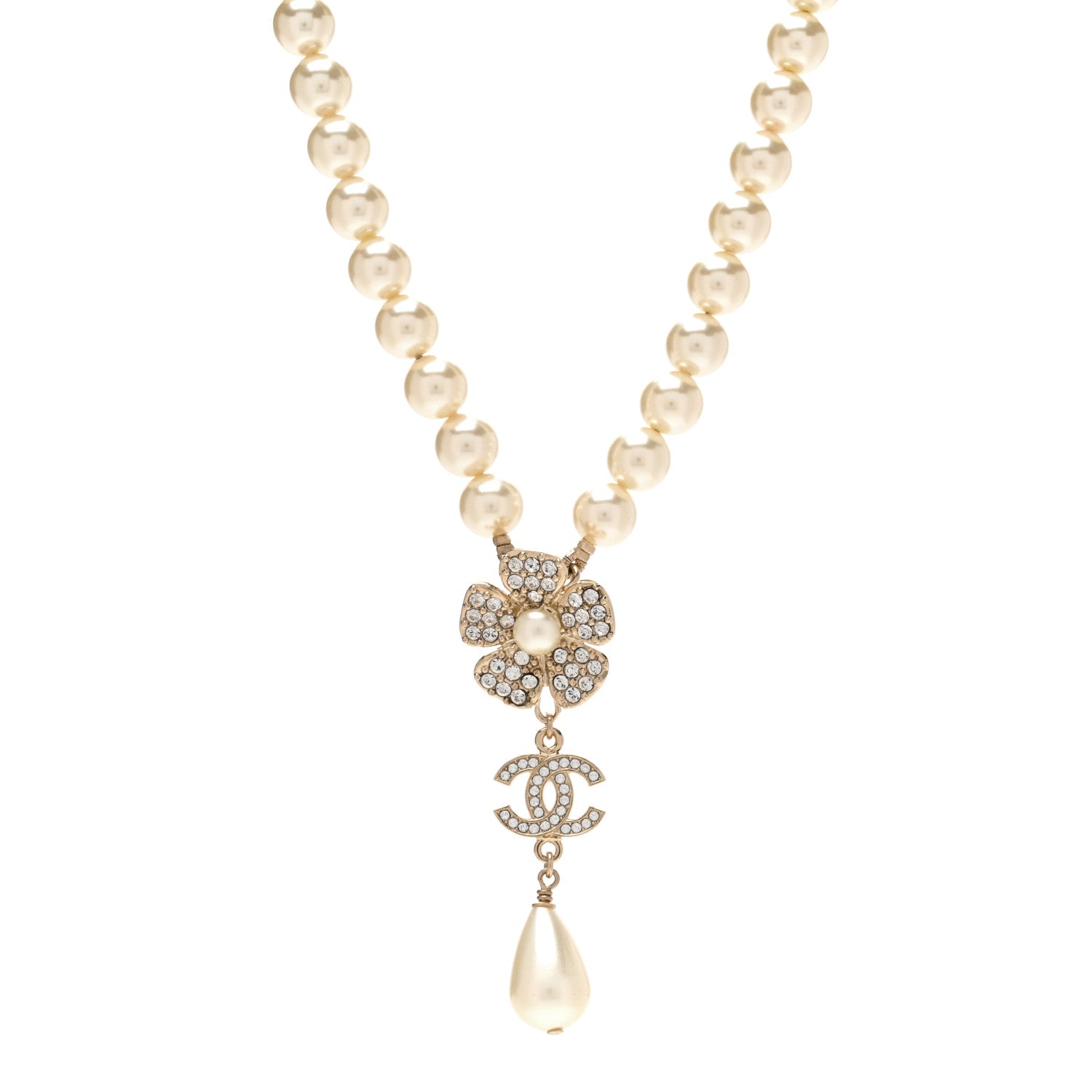 Chanel Pearl Crystal CC Camellia Choker Necklace Gold 1 of 4