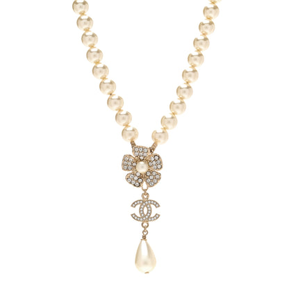 Chanel Pearl Crystal CC Camellia Choker Necklace Gold 1 of 4
