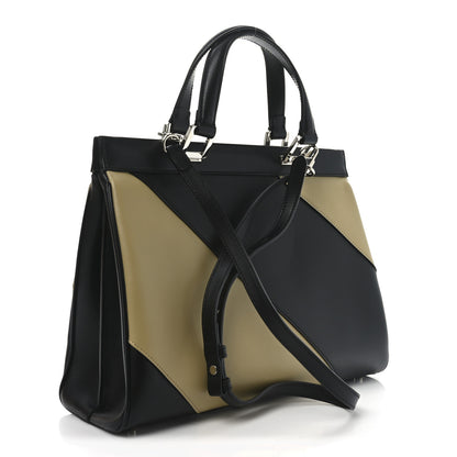 Gucci Smooth Calfskin Diagonal Striped Medium Zumi Top Handle Bag Black Beige 3 of 10