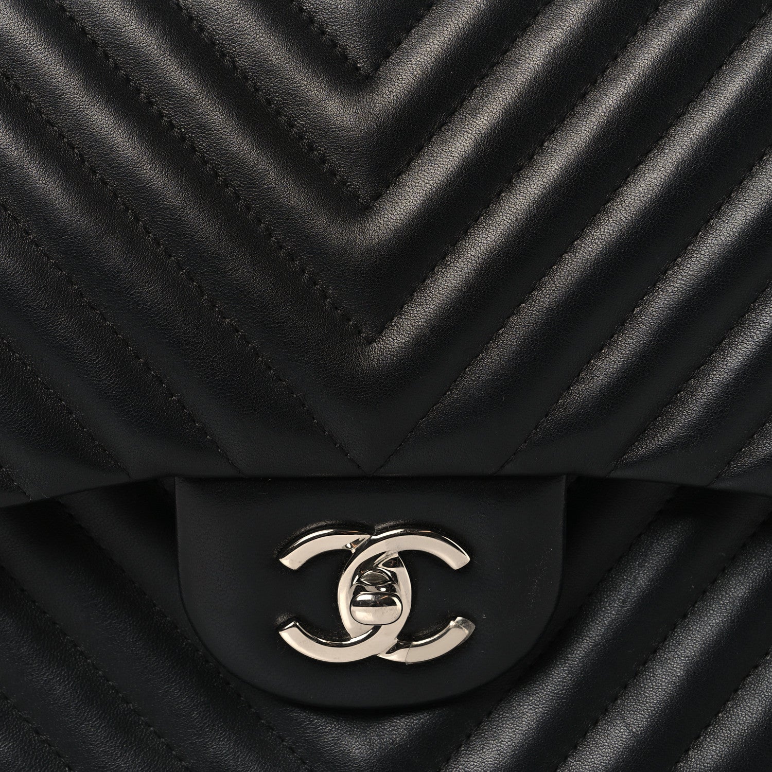 Chanel Lambskin Chevron Quilted Jumbo Double Flap Black 8 of 10