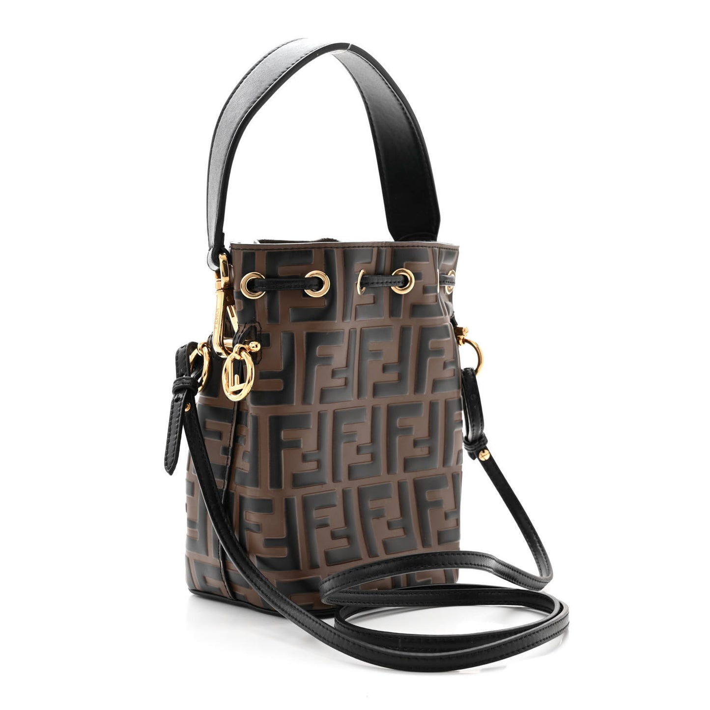 Vitello Liberty F is Fendi Bi-Color FF 1974 Embossed Mini Mon Tresor Bucket Bag Maya Black