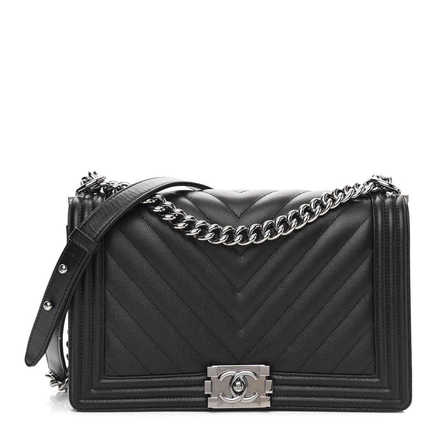 Caviar Chevron Quilted New Medium Boy Flap Black