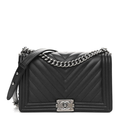 Chanel Caviar Chevron Quilted New Medium Boy Flap Black 1 of 10
