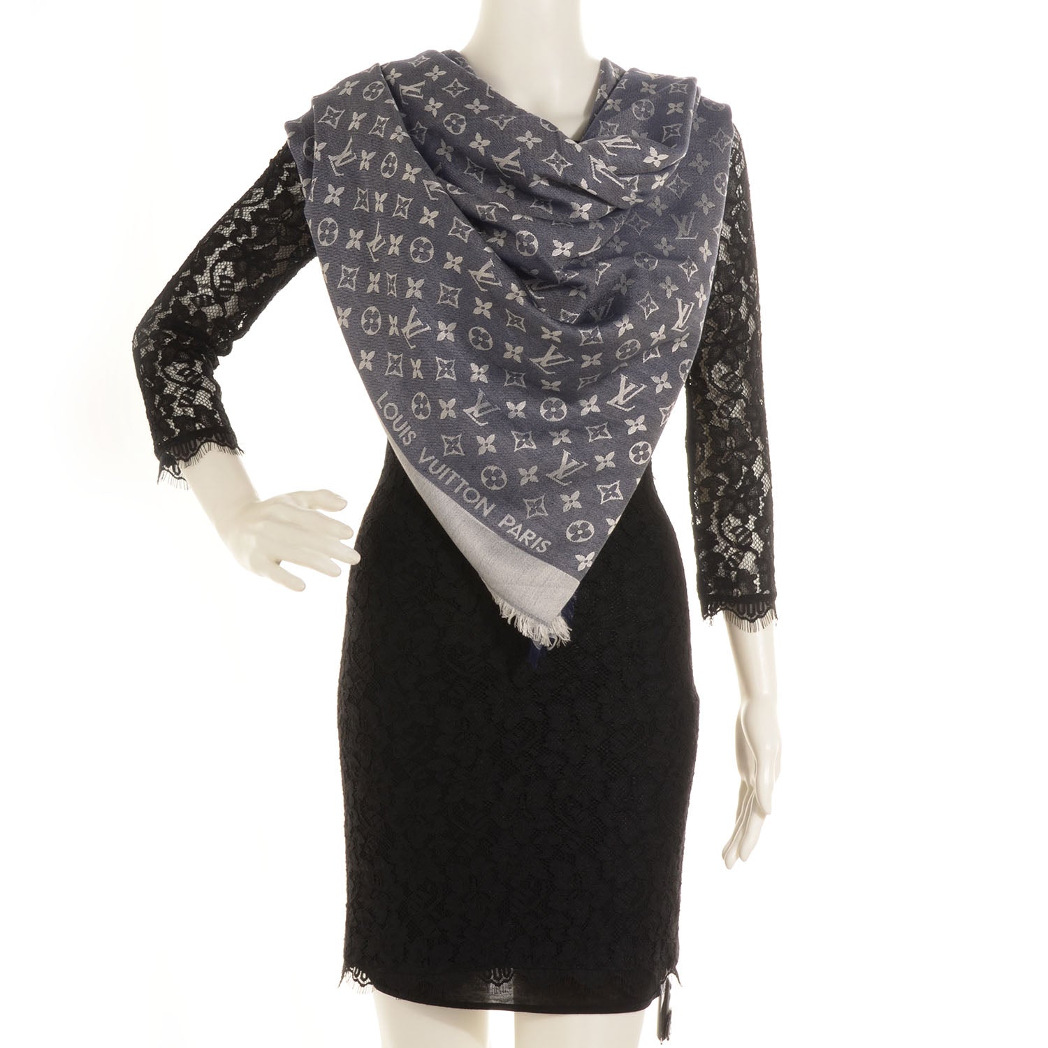 Louis Vuitton Silk Wool Monogram Denim Shawl Blue 2 of 5