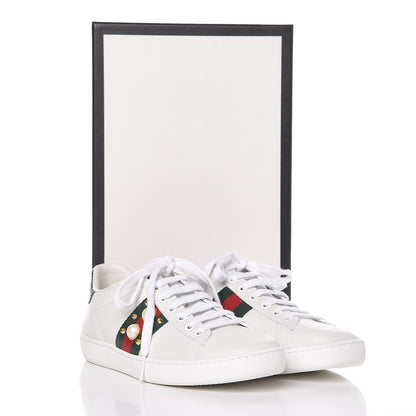 Gucci Calfskin Web Pearl Studded Ace Sneakers 36 White 9 of 9