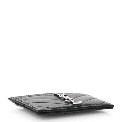 Saint Laurent Grain De Poudre Matelasse Chevron Monogram Credit Card Case Black 4 of 7