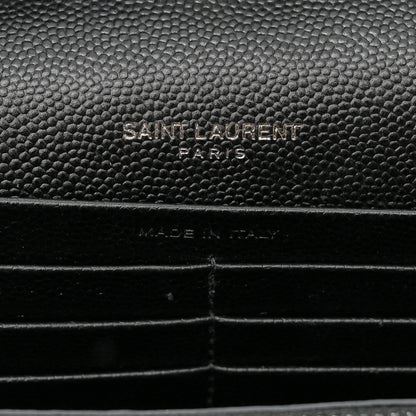 Saint Laurent Grain De Poudre Matelasse Chevron Monogram Monochrome Chain Wallet Black 6 of 10