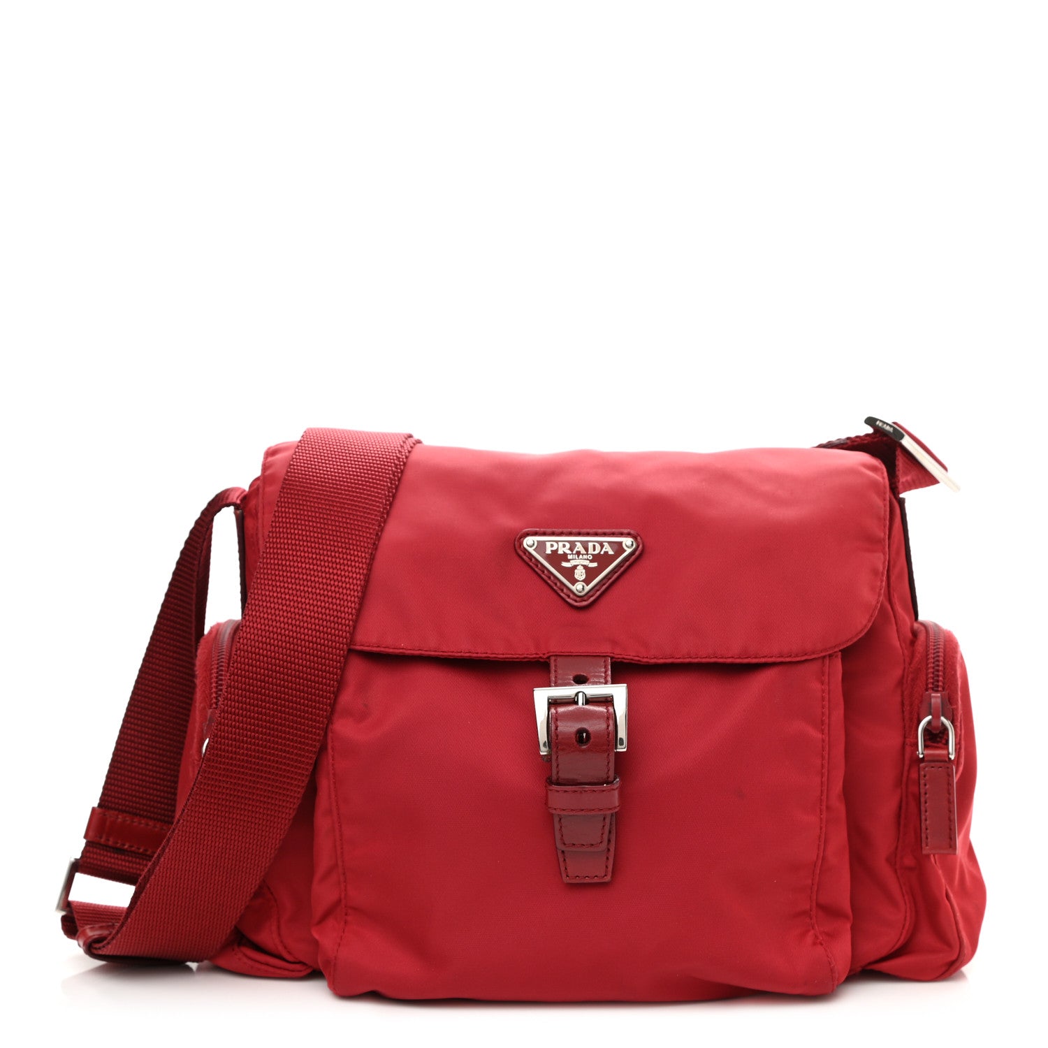 Prada Tessuto Nylon Saffiano Messenger Bag Red 1 of 10