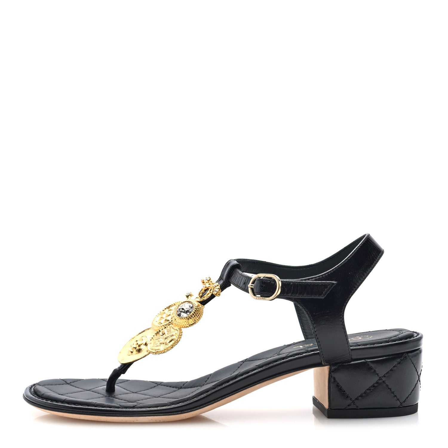 Chanel Calfskin Medallion CC Thong Sandals 36.5 Black 1 of 9