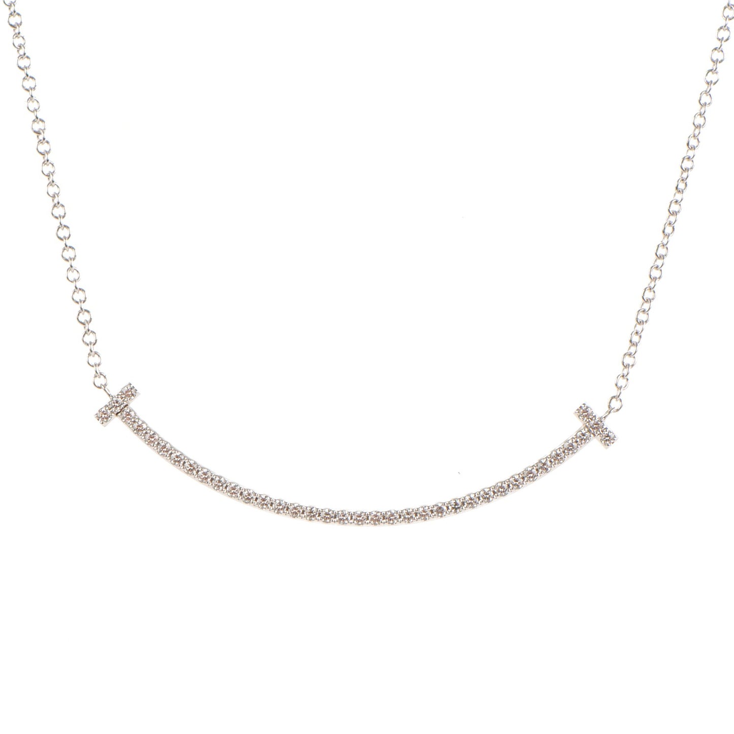 18K White Gold Diamond Small T Smile Pendant Necklace
